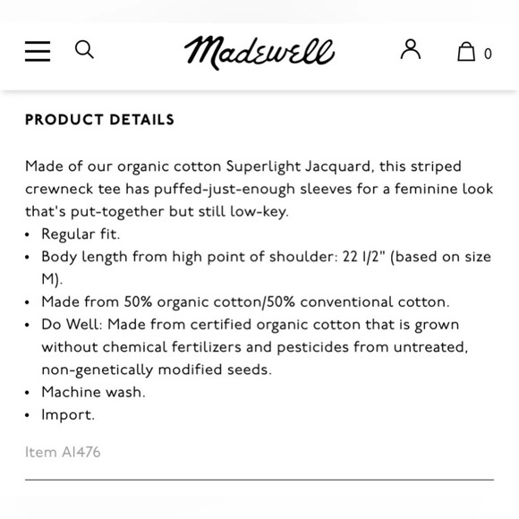 MADEWELL NWOT Superlight Jacquard Puff Sleeve Tee in Stripe - Picture 9 of 9